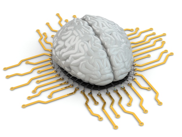 Photo human brain as computer chip. concept of cpu. 3d