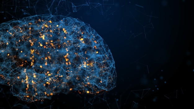 Human brain in bule digital background