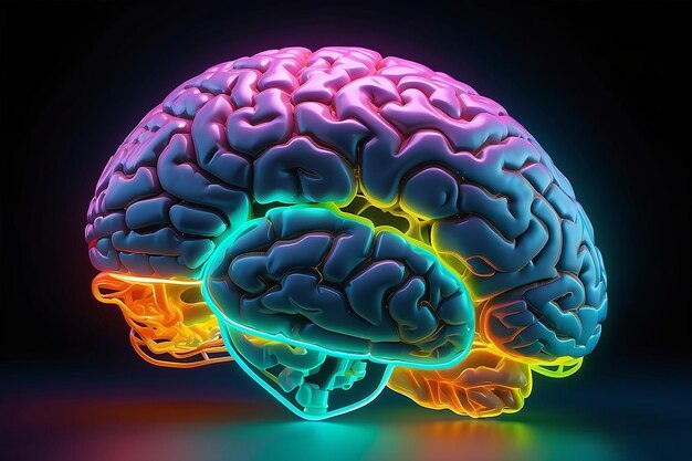 인간 뇌는 네온 색으로 여 있습니다.