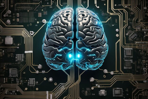 Human brain and circuit board stock illustration