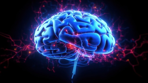 Photo human brain digital light electrical activity flashes