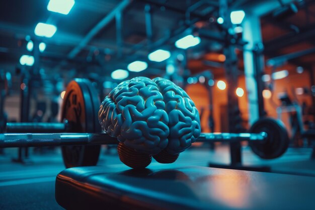 Photo human brain doing workout heavy work powerlifting power calculations health intelligence smart