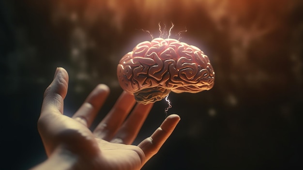 Photo human brain floating on hand