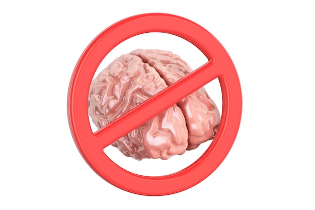 Photo human brain and forbidden sign 3d rendering