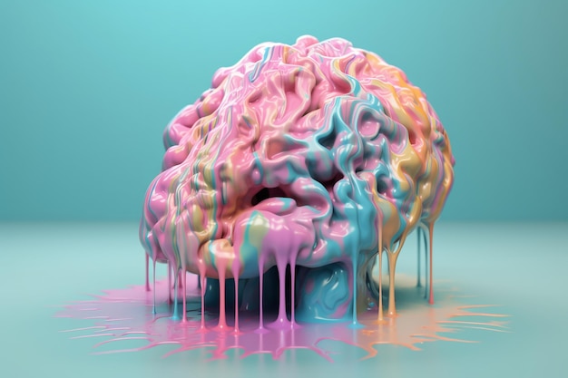 The human brain from which multicolored paint flows modern background liquid forms smart to think Generative AI