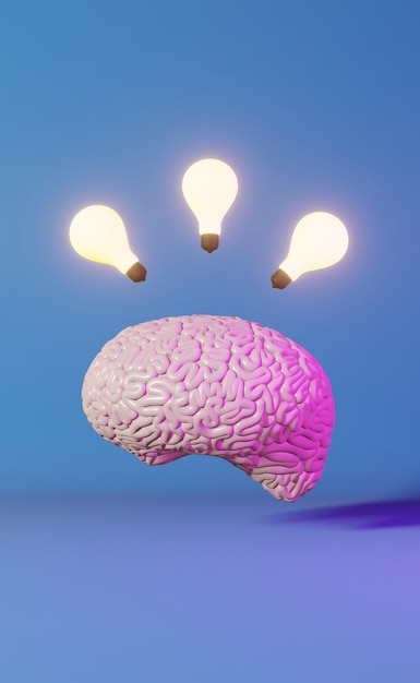 Human brain health neon light background 3d rendering Creative idea Artificial intelligence Positive thinking emotion