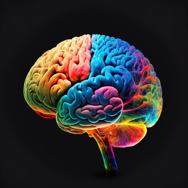 Human brain illustration design colorful isolated in dark background design