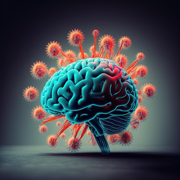 Human brain illustration design with viruses disease illustrations concept