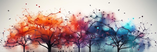 Human brain imagination and expressions with abstract colorful illustrations