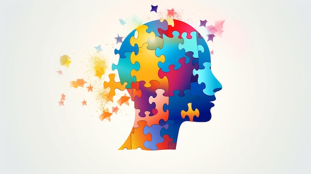 Photo human brain and jigsaw puzzle