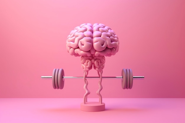 Human brain lifting weights 3d brain lifting a heavy dumbbell mind training memory health alzheimer's prevention brain training education study and menthal health concept ai generated