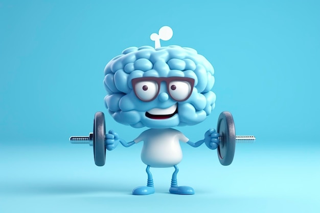 Human brain lifting weights 3D brain lifting a heavy dumbbell Mind training memory health Alzheimer's prevention brain training education study and menthal health concept AI generated