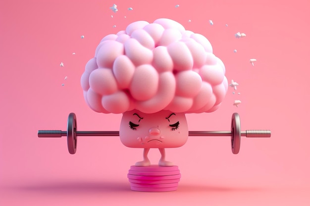 Human brain lifting weights 3D brain lifting a heavy dumbbell Mind training memory health Alzheimer's prevention brain training education study and menthal health concept AI generated