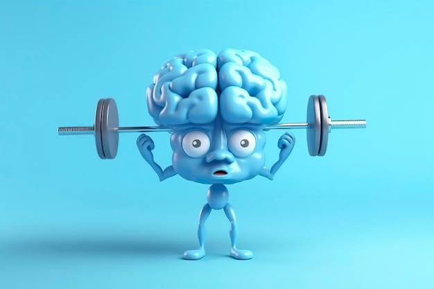 Human brain lifting weights 3D brain lifting a heavy dumbbell Mind training memory health Alzheimer's prevention brain training education study and menthal health concept AI generated