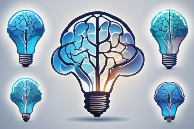 Human brain and light creative abstract background in blue tone