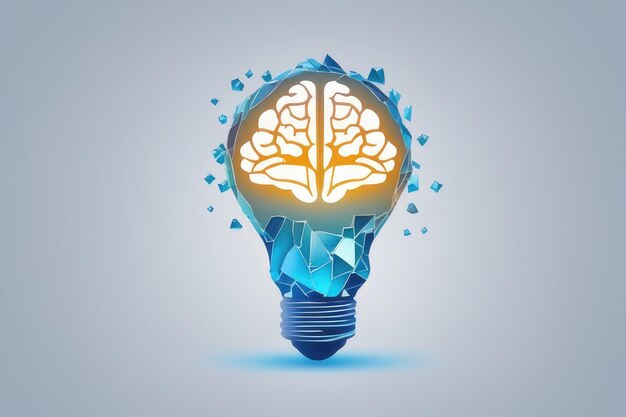 Human brain and light creative abstract background in blue tone