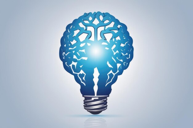 Human brain and light creative abstract background in blue tone