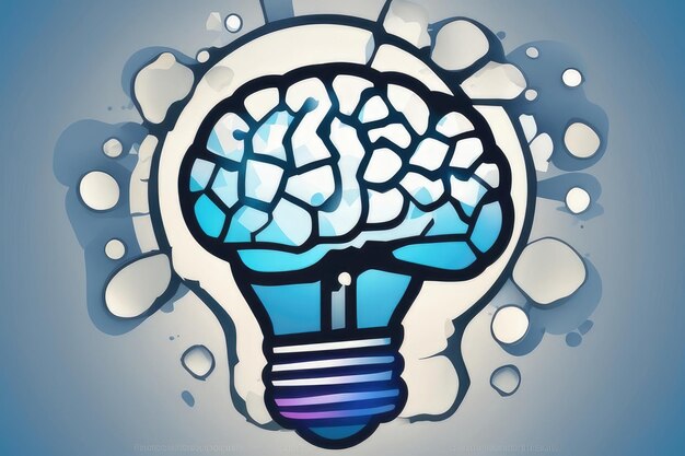 Human brain and light creative abstract background in blue tone