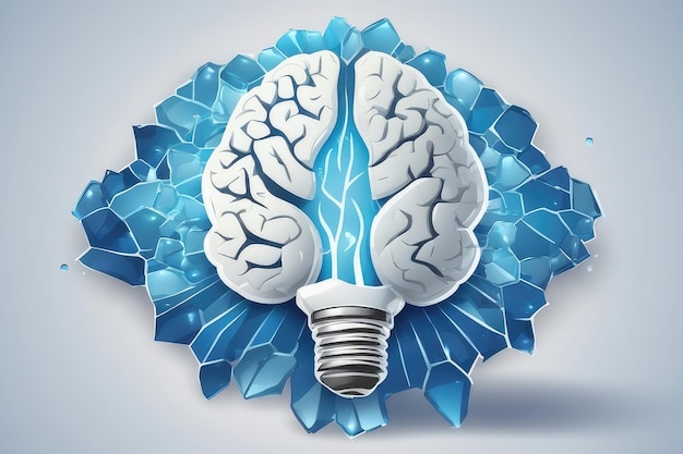 Human brain and light creative abstract background in blue tone