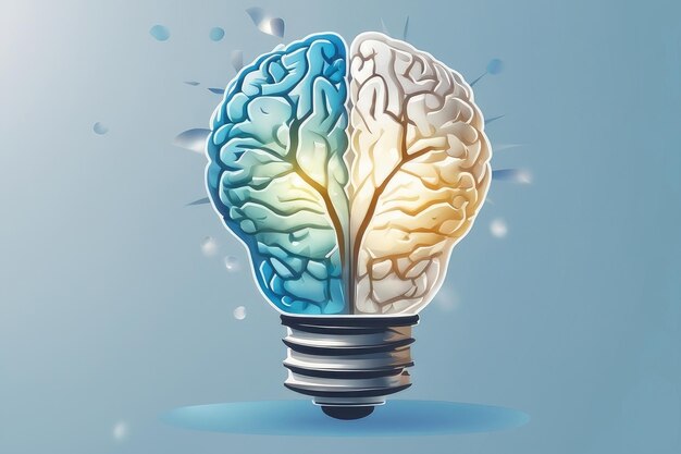 Human brain and light creative abstract background in blue tone