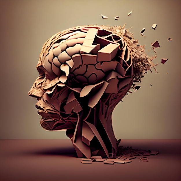 Human brain made of crumpled paper 3d render illustration