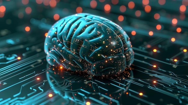 Human brain made of microcircuits Artificial Intelligence and Big Data Computer processor in the f