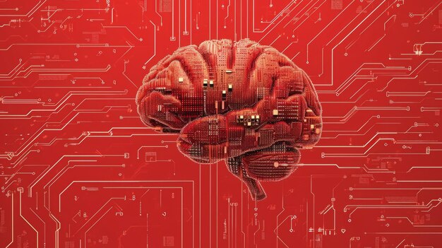 Photo human brain made of microcircuits artificial intelligence and big data computer processor in the f