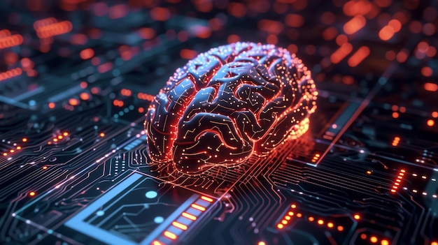 Photo human brain made of microcircuits artificial intelligence and big data computer processor