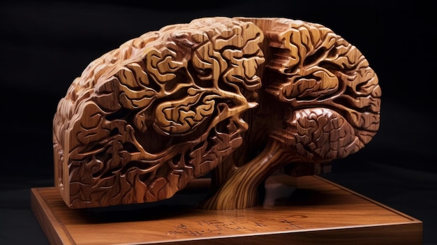 Human brain made of wood AI generated