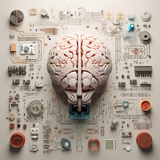 Photo human brain merging machine ai iphonelike parts ai generated art