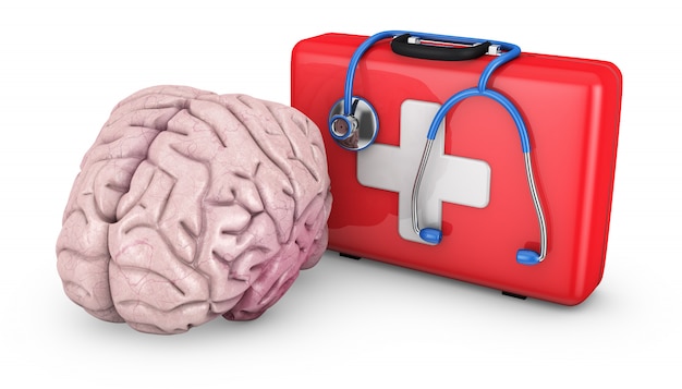 The human brain and a  red suitcase