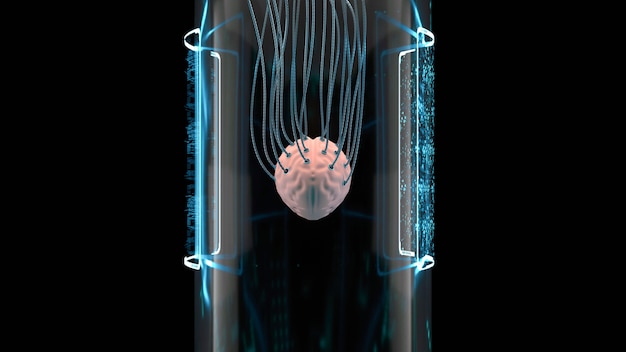human brain in scientific sci fi laboratory glass tube