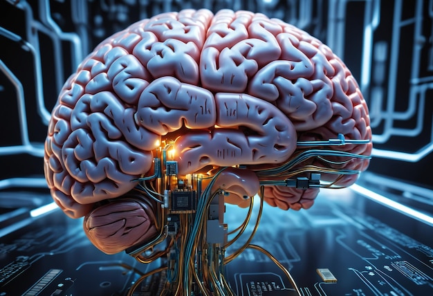 Foto cervello umano in semiconduttore ia generativa