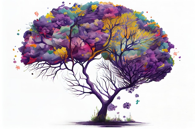 Human brain tree with flowersidea concept of thinking hope freedom and mind Generative Ai