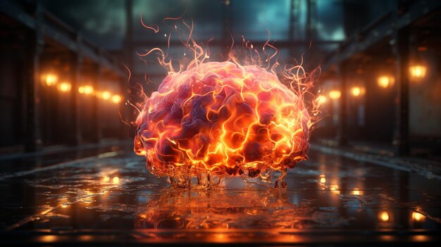 Фото Человеческий мозг с огнем