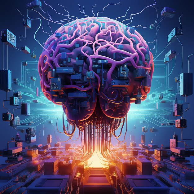Фото Человеческий мозг с цифровой схемой ии