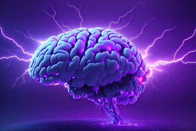 Human brain with blue lightning energy the concept of artificial intelligence ai generative