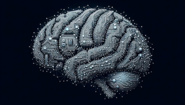 Photo human brain with circuit board artificial intelligence concept generative ai