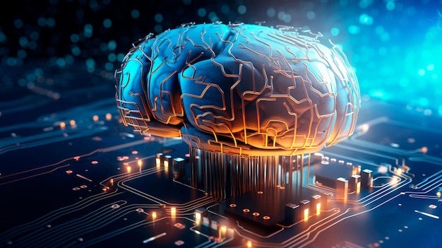 human brain with circuit board Generative AI