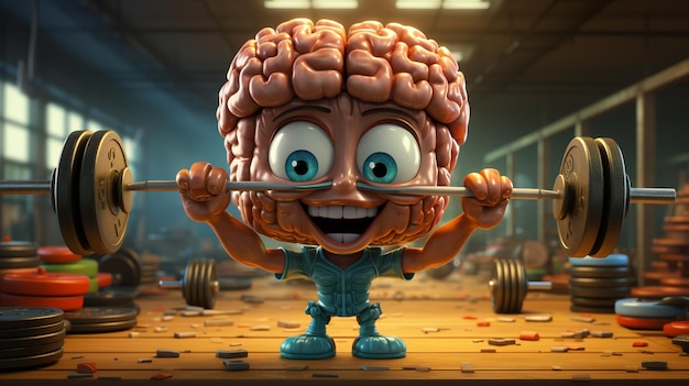 Photo human brain with dumbbells in the gym generative ai