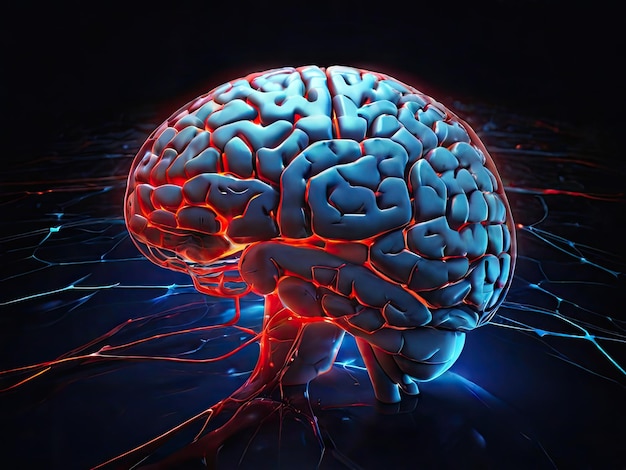 人間の脳と神経細胞を強調した3Dイラスト 医学コンセプト