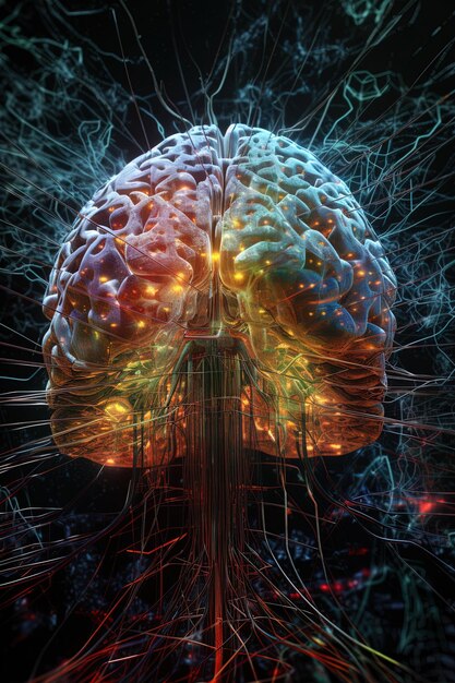 Photo a human brain with a multicolored brain and the words brain