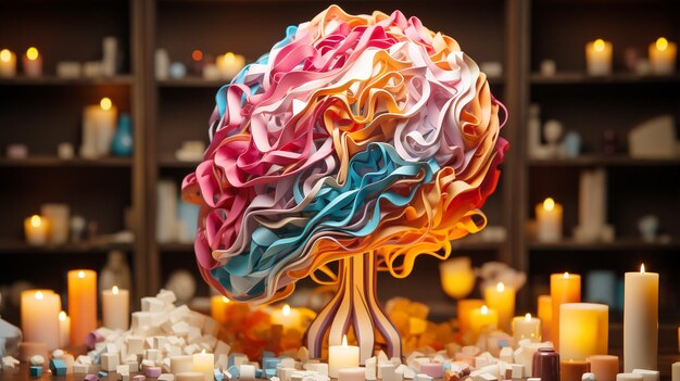 Human brain with paper colors