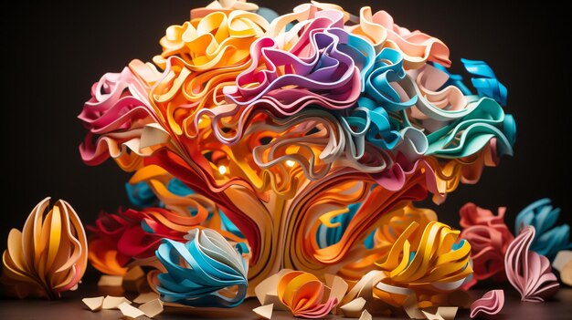 Human brain with paper colors