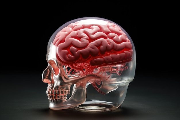 Human brain with transparent skull