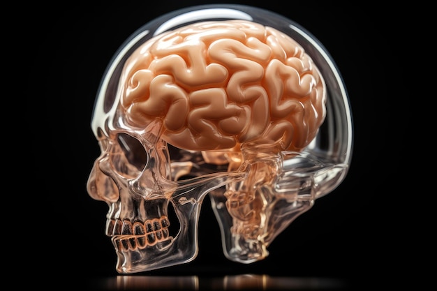 Photo human brain with transparent skull