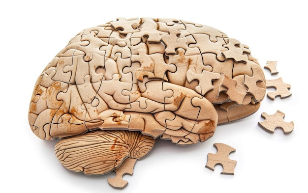 Foto human brainshaped jigsaw puzzle standalone op witte achtergrond geïsoleerde brainformed puzzle