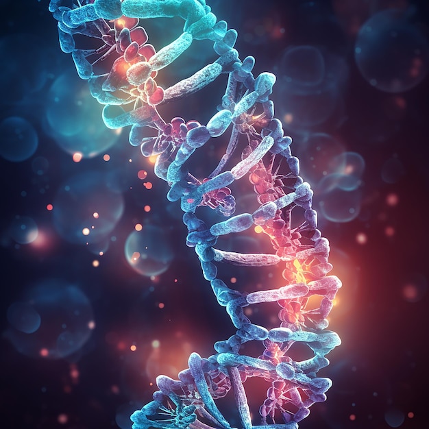 Human cell biology DNA strands molecular structure illustration