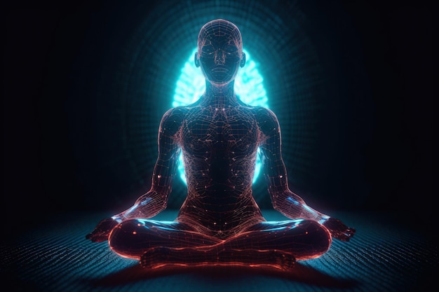 Human chakra buddhism meditating Refers to energy points in your body Chakra therapies yoga healing Disks of spinning energy to certain nerve bundles and major organs Generative AI