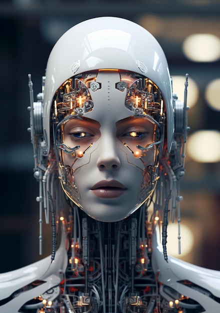 Human cyborg AI robot humanoid face portrait